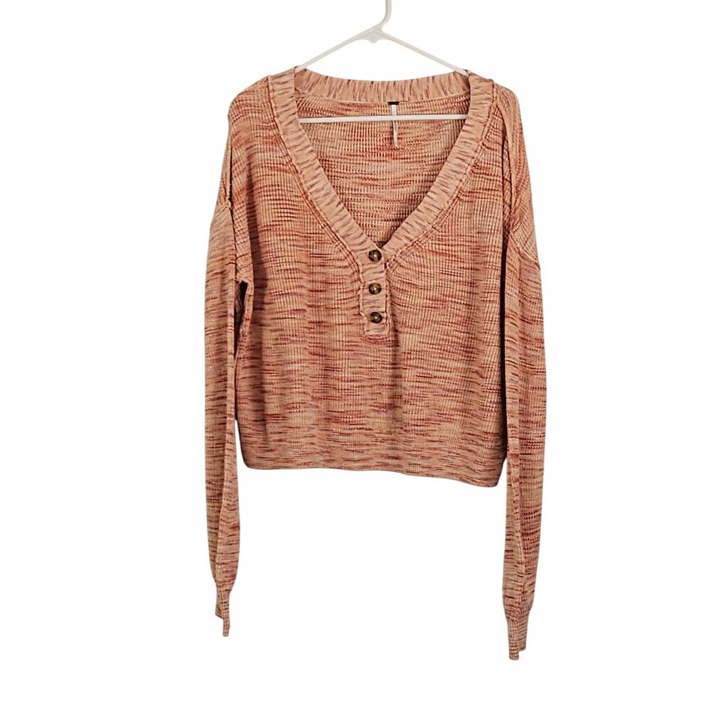 Free People Mercury Henley Knit Sweater Orange Long Sleeve Sz Small S